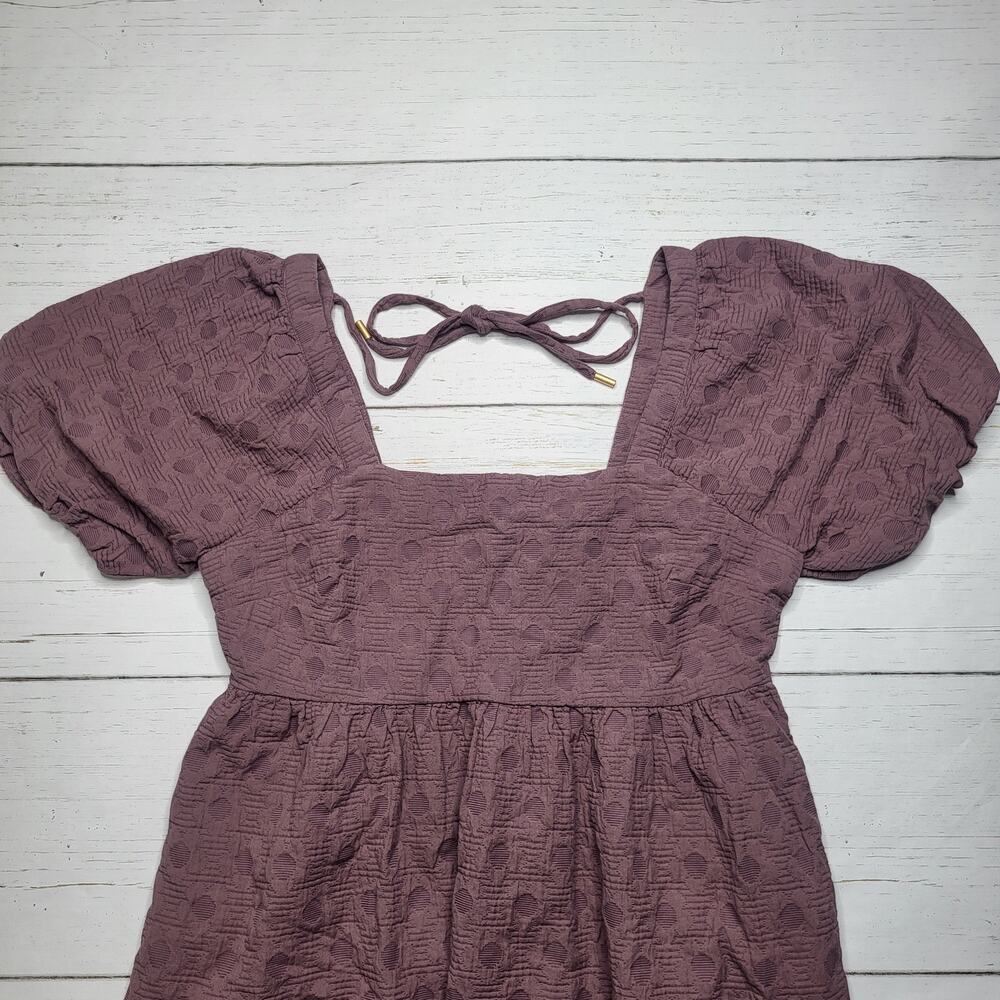 Madewell Floral Quilted Puff Sleeve Mini Dress Purple Jacquard Square Neck Large - Picture 5 of 10
